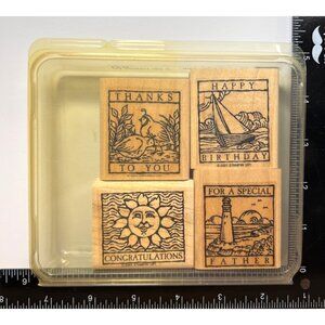 2001 STAMPIN' UP! Wonderful Woodcuts Wood Mounted Rubber Stamp set of 4